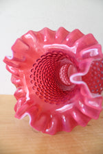 Vintage Fenton Cranberry Hobnail Ruffled Vase