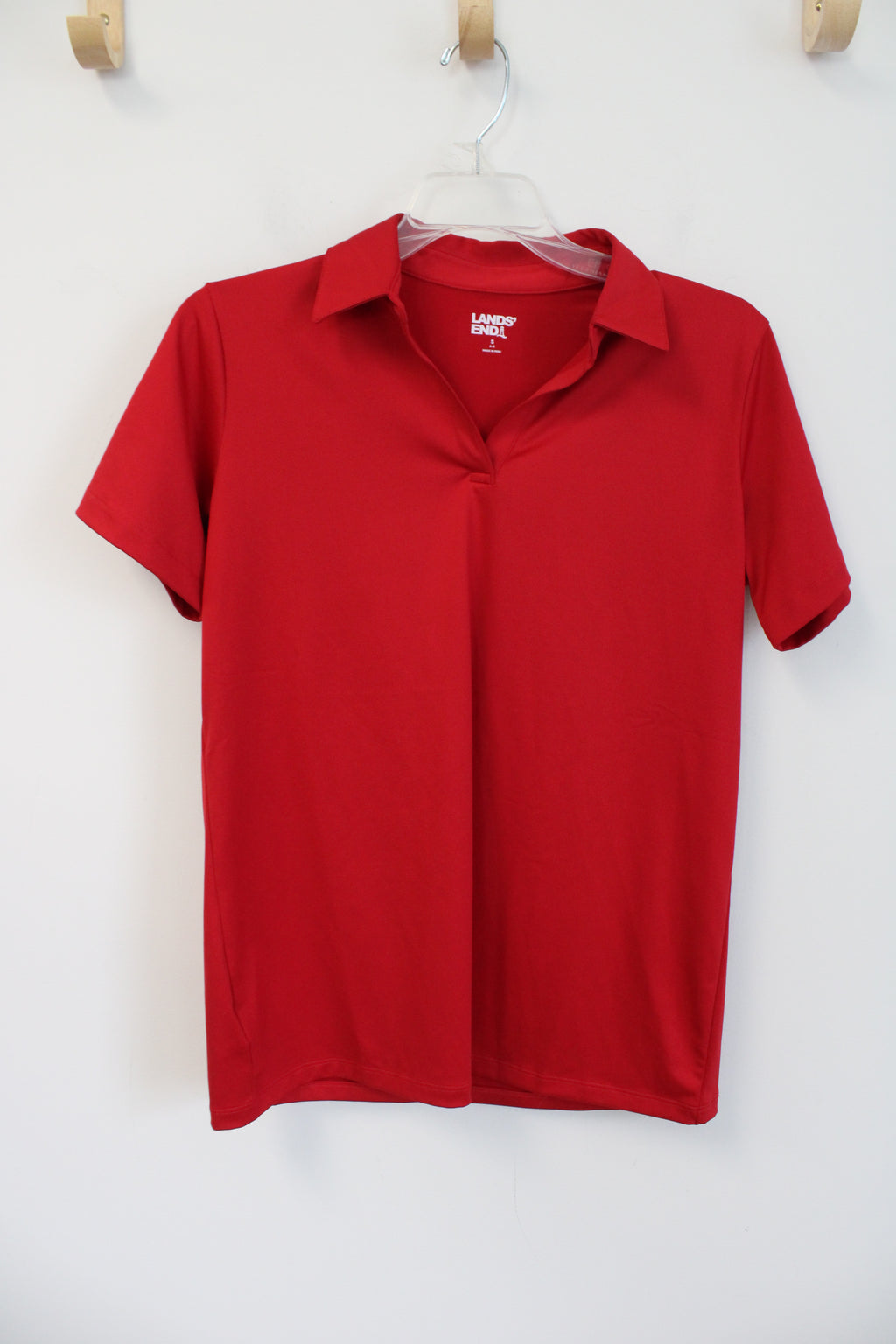 Lands' End Solid Red Athletic Polo Shirt | S