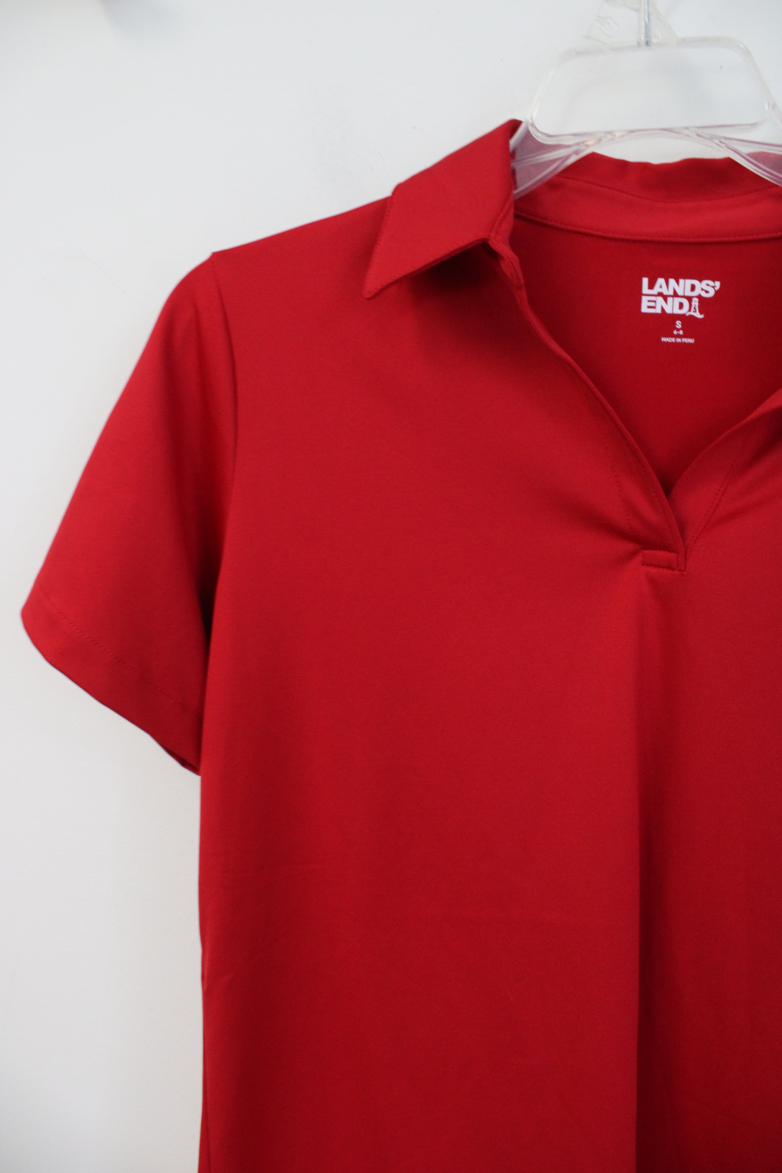 Lands' End Solid Red Athletic Polo Shirt | S