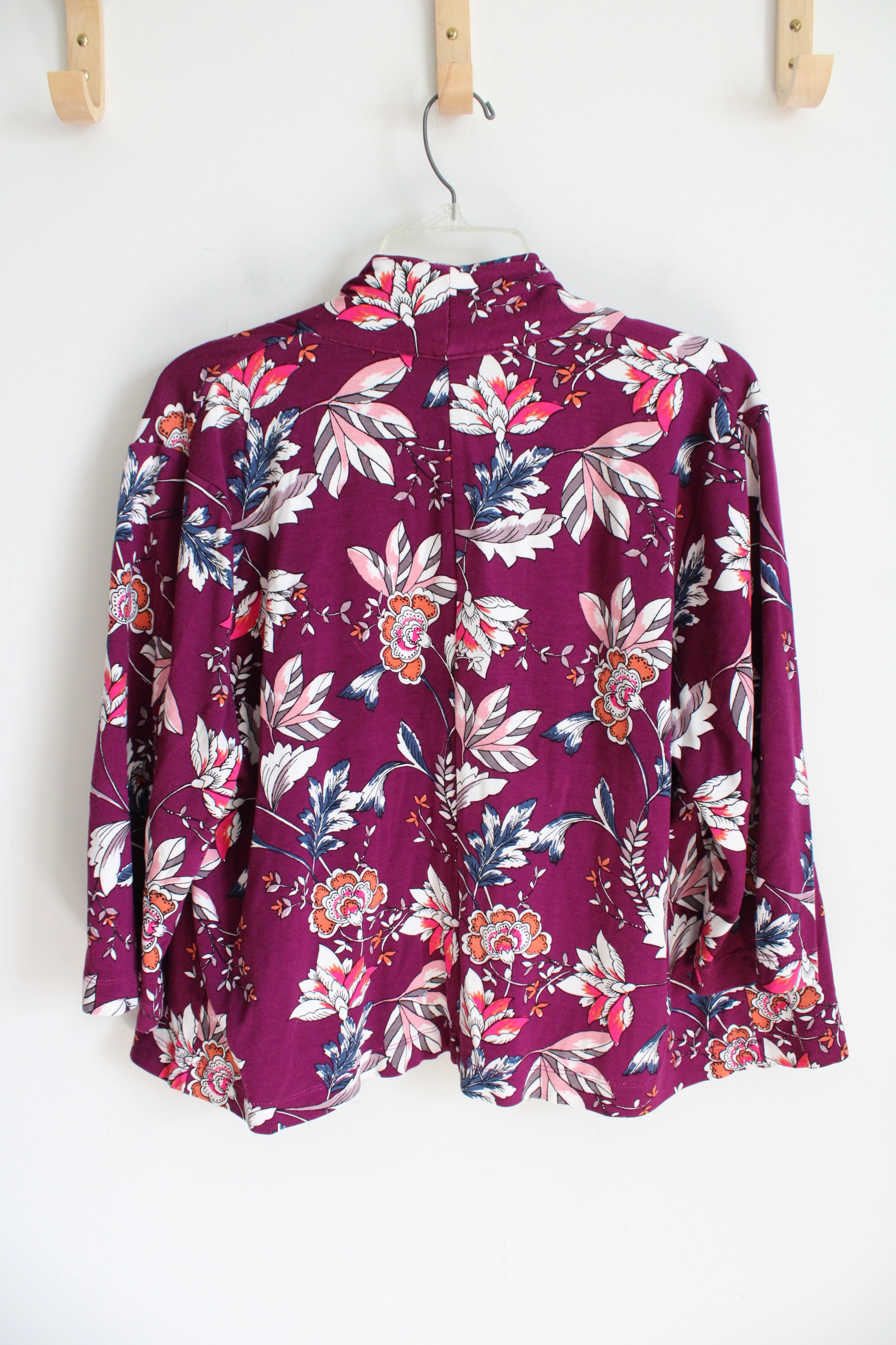 NY Collection Purple Multi-Colored Floral Cardigan | XL