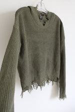 Trendy Threads Olive Green Knit Distressed Style Hooded Sweater | XL
