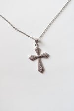 Clear Rhinestone Sterling Silver Cross Necklace