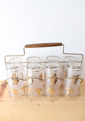 Vintage Libbey Gold Leaf Set Of 8 Bar Glasses