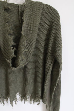 Trendy Threads Olive Green Knit Distressed Style Hooded Sweater | XL