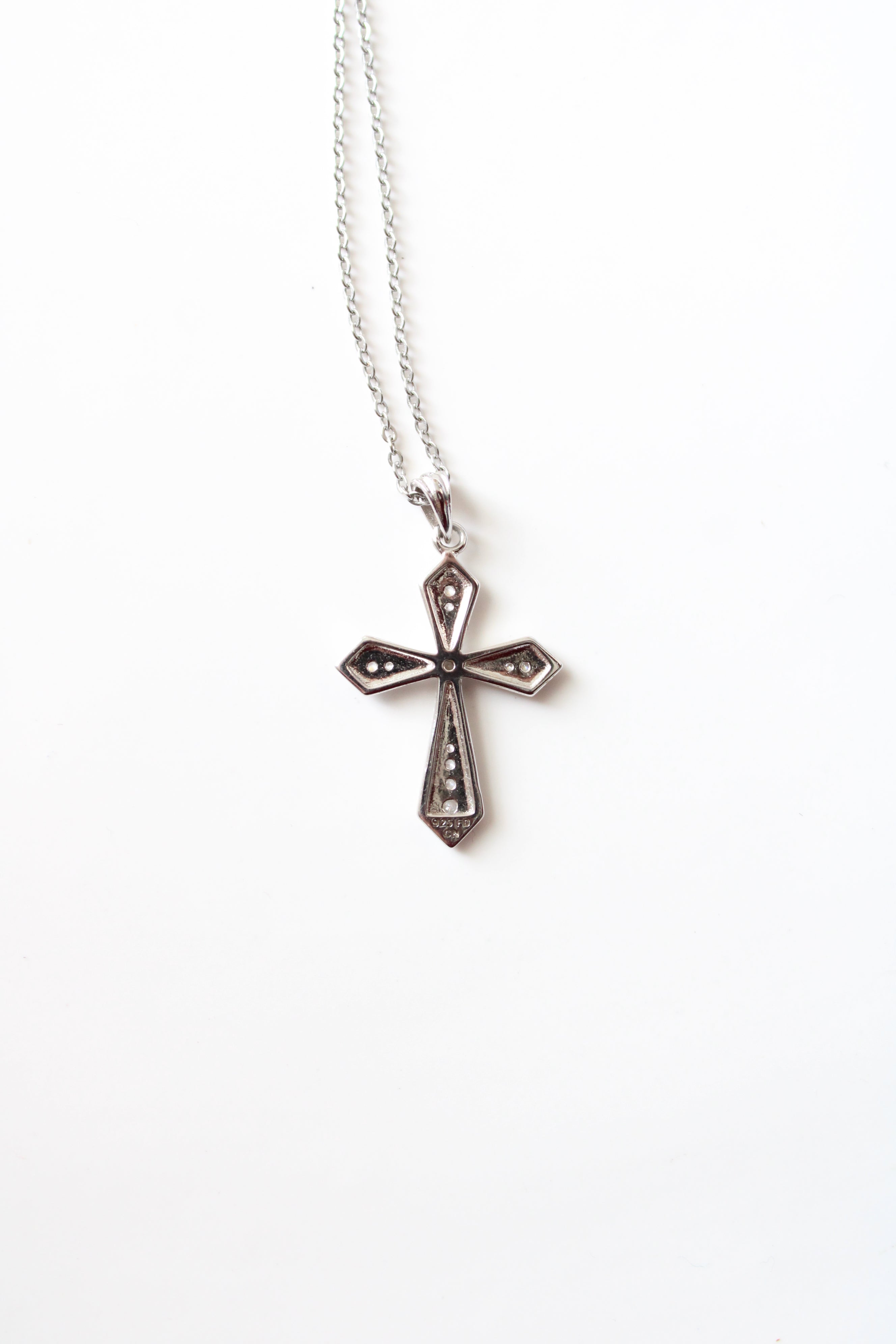 Clear Rhinestone Sterling Silver Cross Necklace