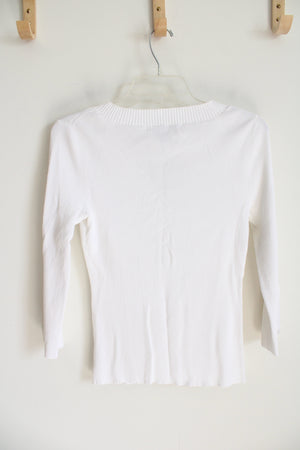 Geoffrey Beene Sport White Ribbed Long Sleeved Top | M