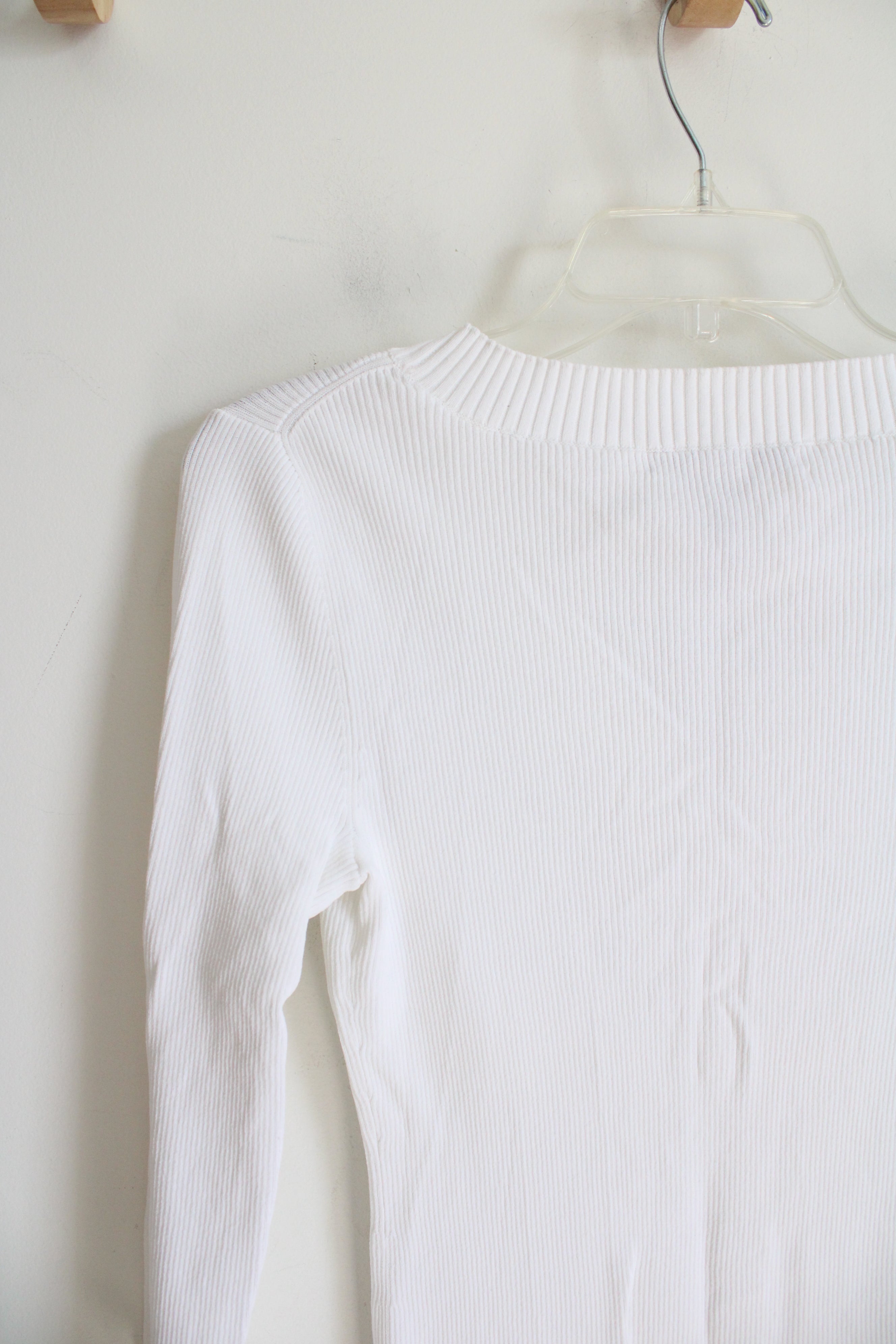 Geoffrey Beene Sport White Ribbed Long Sleeved Top | M