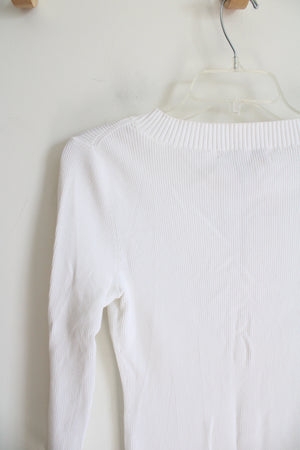 Geoffrey Beene Sport White Ribbed Long Sleeved Top | M