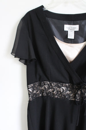 Miss Dorby Black & Gold Lace Flutter Sleeved Dress | 12 Petite