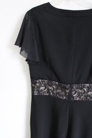 Miss Dorby Black & Gold Lace Flutter Sleeved Dress | 12 Petite