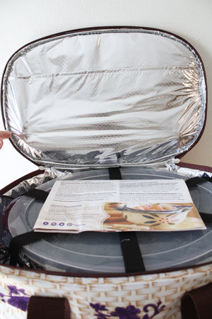 Temptations By Tara Purple Floral Lace 3 Quart Oval Casserole Dish & Insulated Carrier