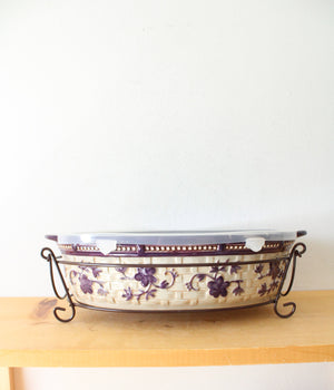 Temptations By Tara Purple Floral Lace 3 Quart Oval Casserole Dish & Insulated Carrier