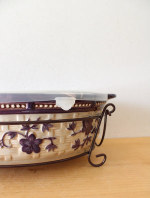 Temptations By Tara Purple Floral Lace 3 Quart Oval Casserole Dish & Insulated Carrier