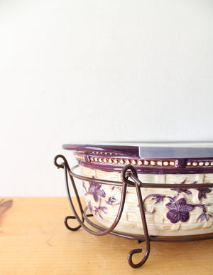Temptations By Tara Purple Floral Lace 3 Quart Oval Casserole Dish & Insulated Carrier