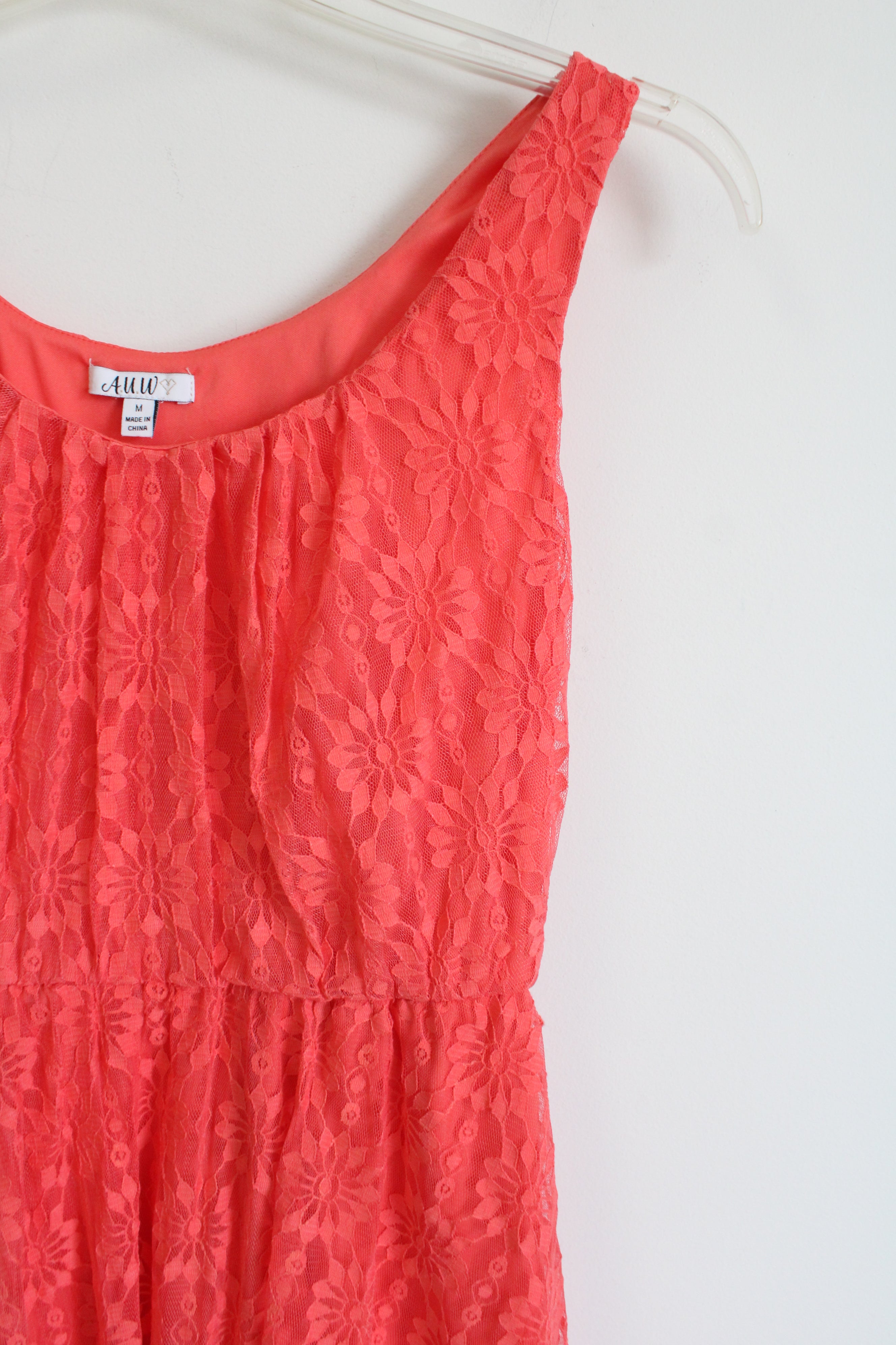 A.U.W Coral Pink Lace Dress | M