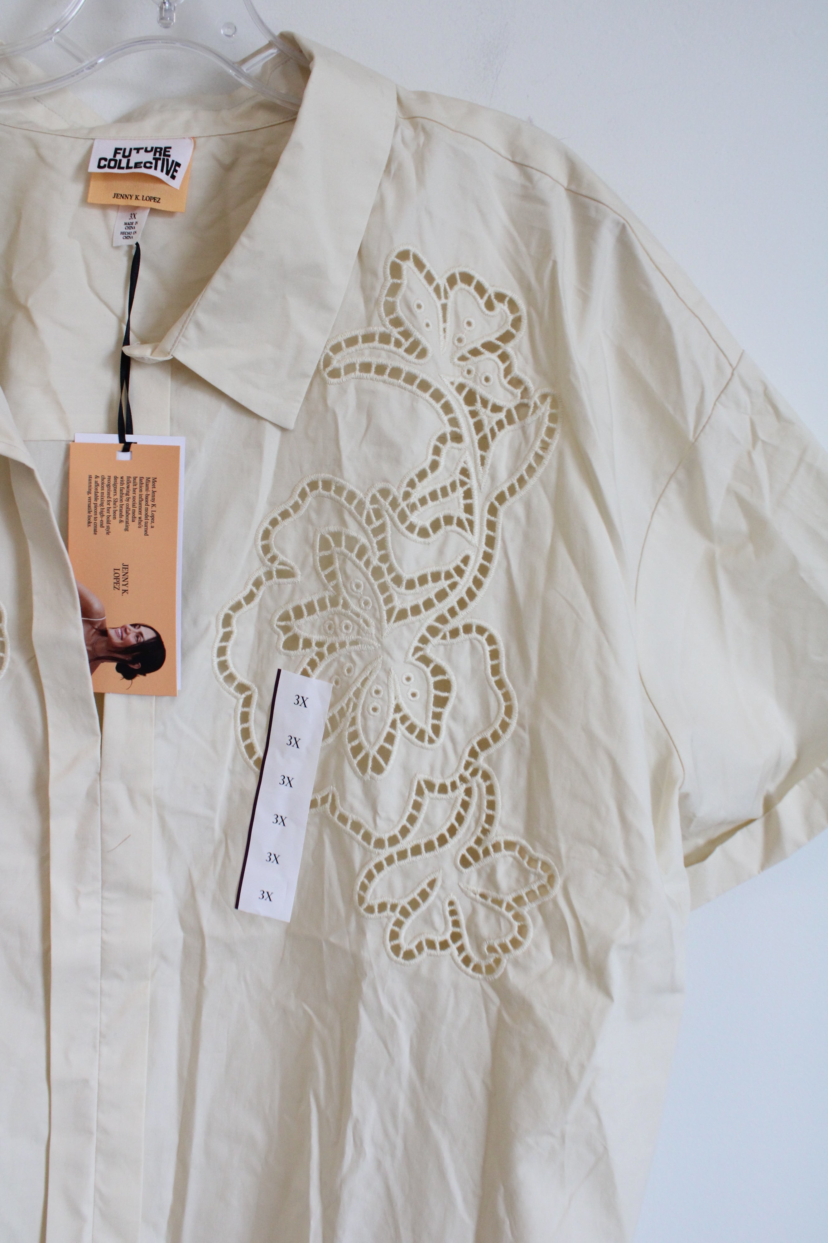 NEW Future Collection Jenny K. Lopez Cream Embroidered Top | 3X