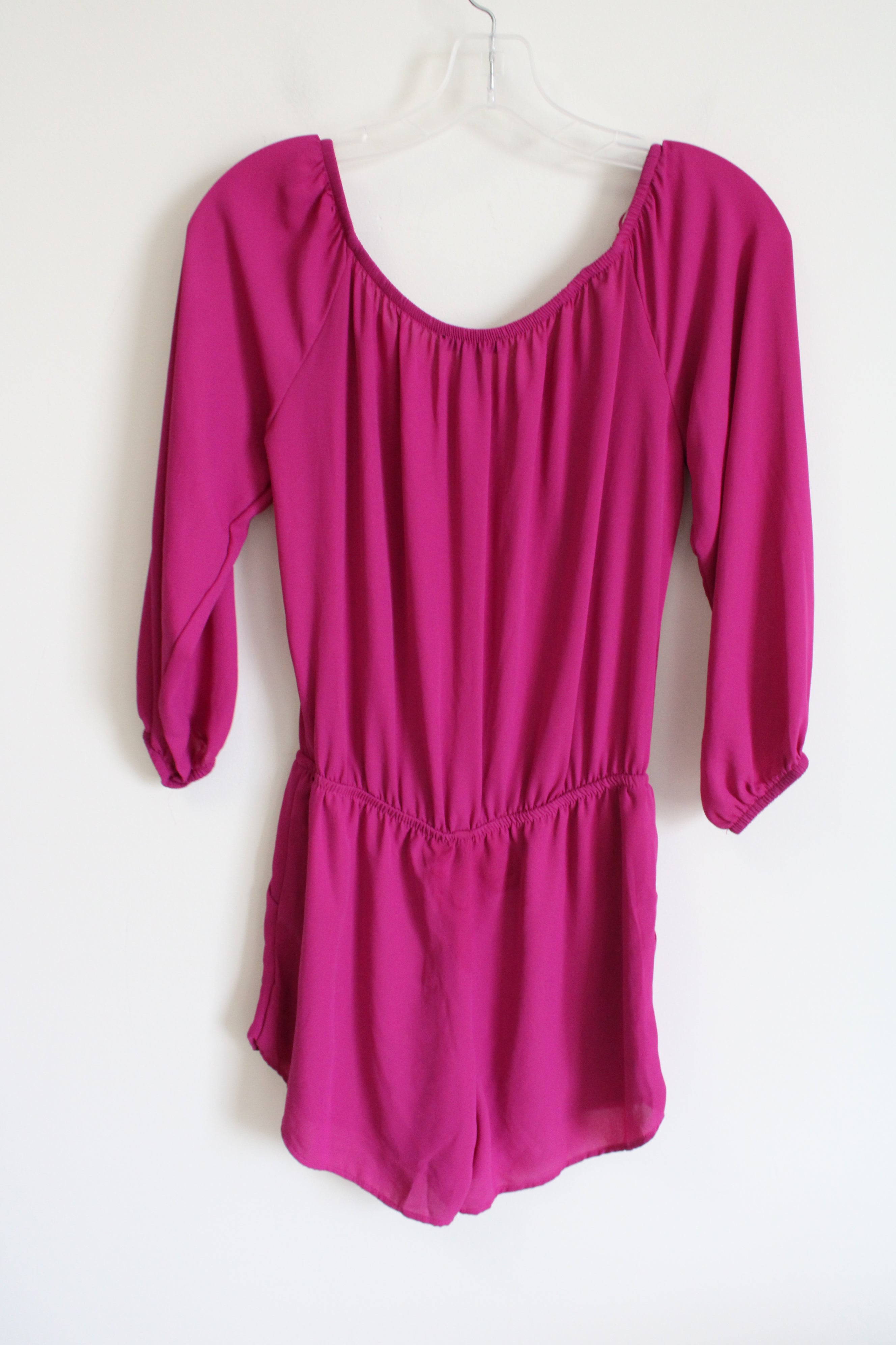 Aqua Magenta Pink Chiffon Romper | XS