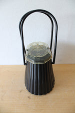 Vintage Lucite Elsa Etched Lid Black Ribbed Purse