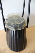Vintage Lucite Elsa Etched Lid Black Ribbed Purse
