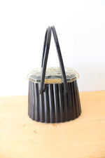 Vintage Lucite Elsa Etched Lid Black Ribbed Purse
