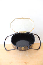 Vintage Lucite Elsa Etched Lid Black Ribbed Purse