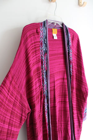 Ruby Rd. Magenta & Blue Floral Patterned Fringe Cardigan | 2X