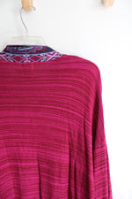 Ruby Rd. Magenta & Blue Floral Patterned Fringe Cardigan | 2X