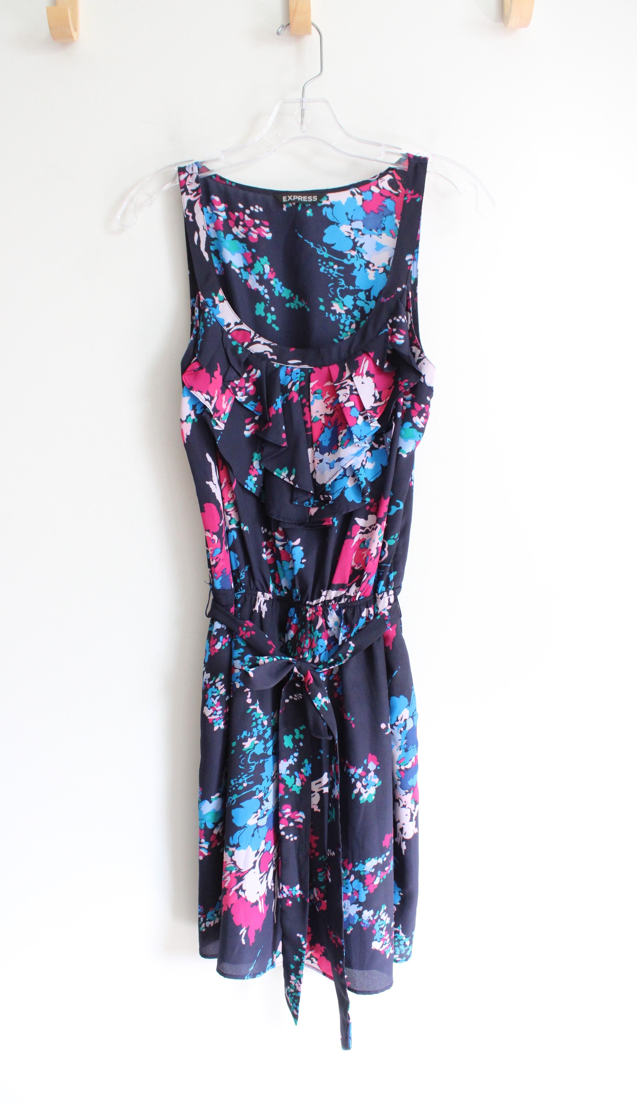 Express Pink & Blue Floral Navy Dress | M