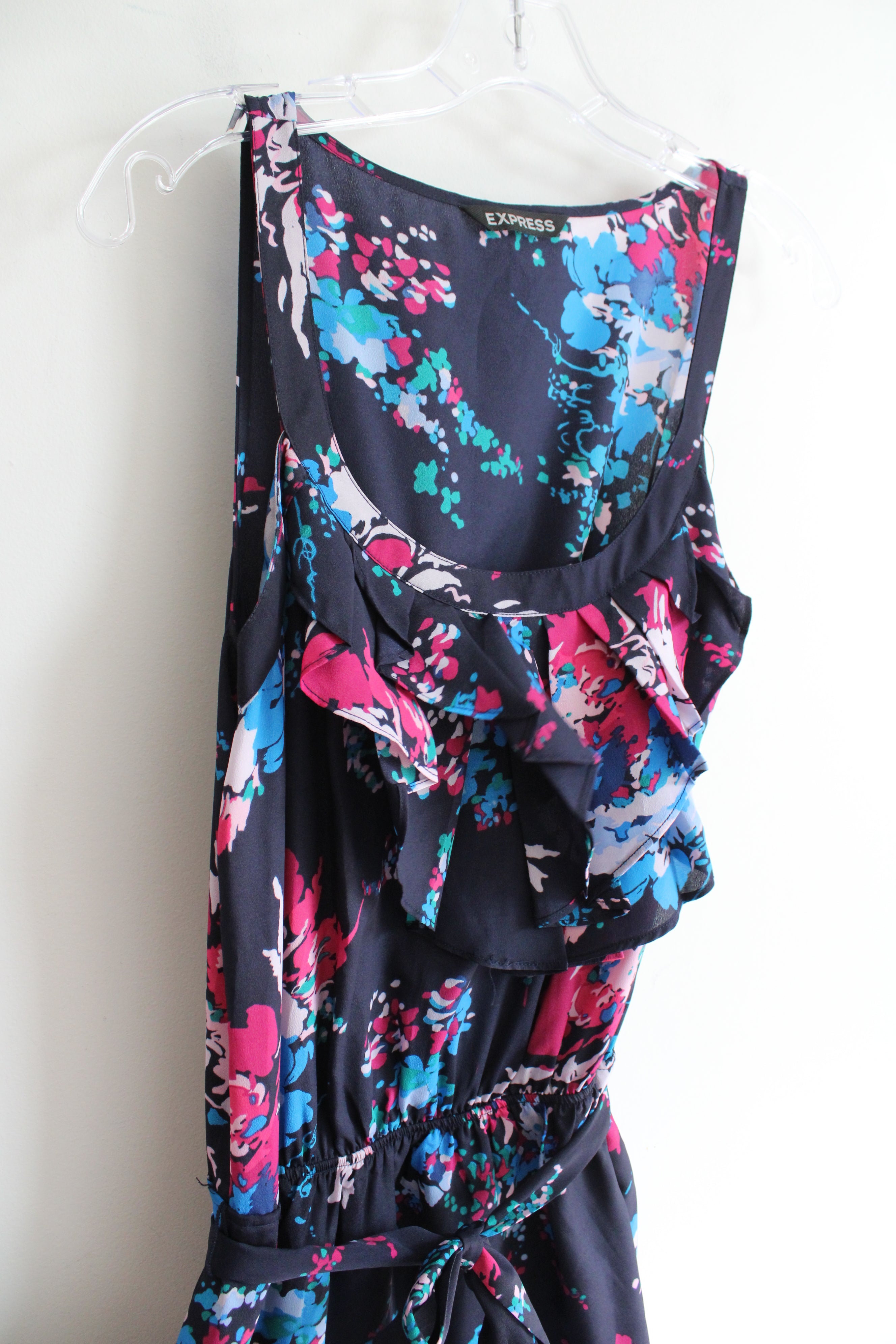 Express Pink & Blue Floral Navy Dress | M