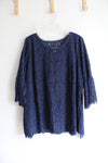 Isaac Mizrahi Live Navy Lace Long Sleeved Top | 3X