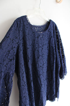 Isaac Mizrahi Live Navy Lace Long Sleeved Top | 3X