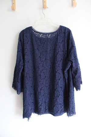 Isaac Mizrahi Live Navy Lace Long Sleeved Top | 3X