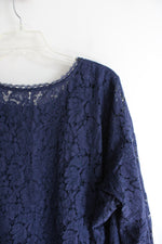 Isaac Mizrahi Live Navy Lace Long Sleeved Top | 3X