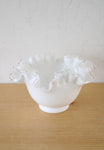 Fenton Milk Glass Ruffled Clear Glass Edged Small Bowl