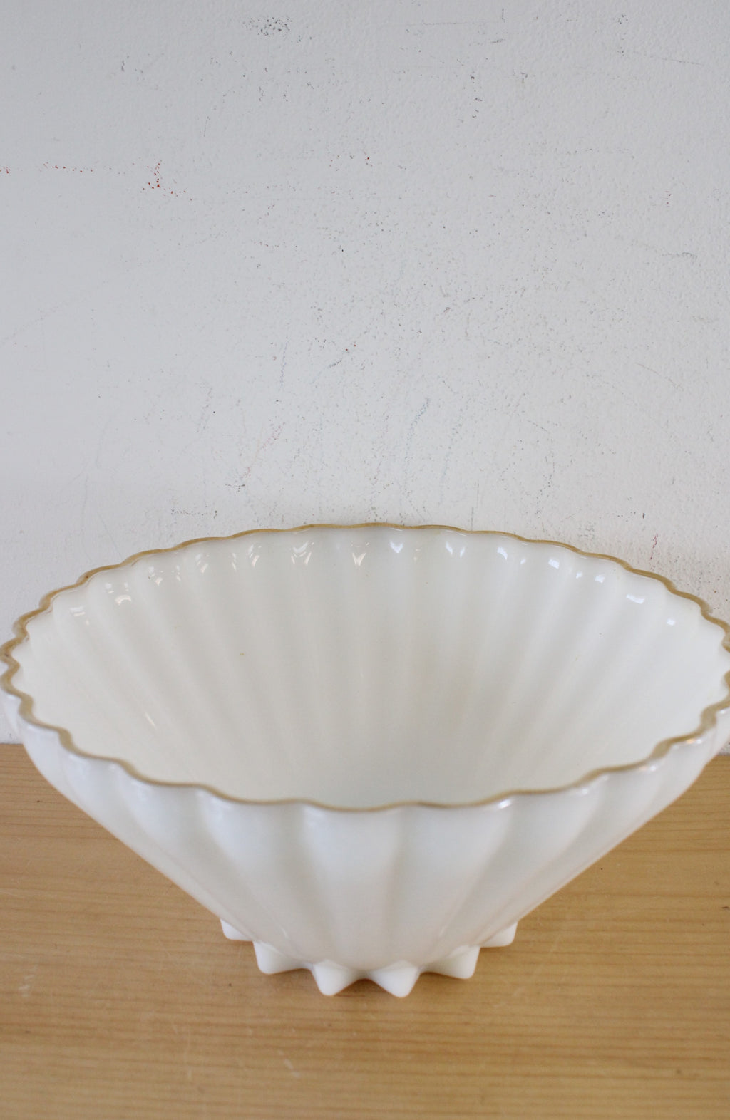 Anchor Hocking Milk Glass Gold Trimmed Large Serving Bowl