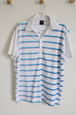 White Blue Pink Striped Polo Shirt | M