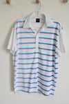 White Blue Pink Striped Polo Shirt | M