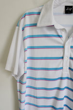 White Blue Pink Striped Polo Shirt | M