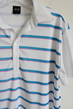 White Blue Pink Striped Polo Shirt | M