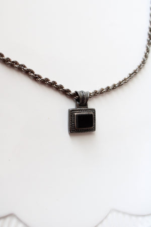 Black Rectangle Sterling Silver Pendant Necklace