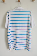 White Blue Pink Striped Polo Shirt | M