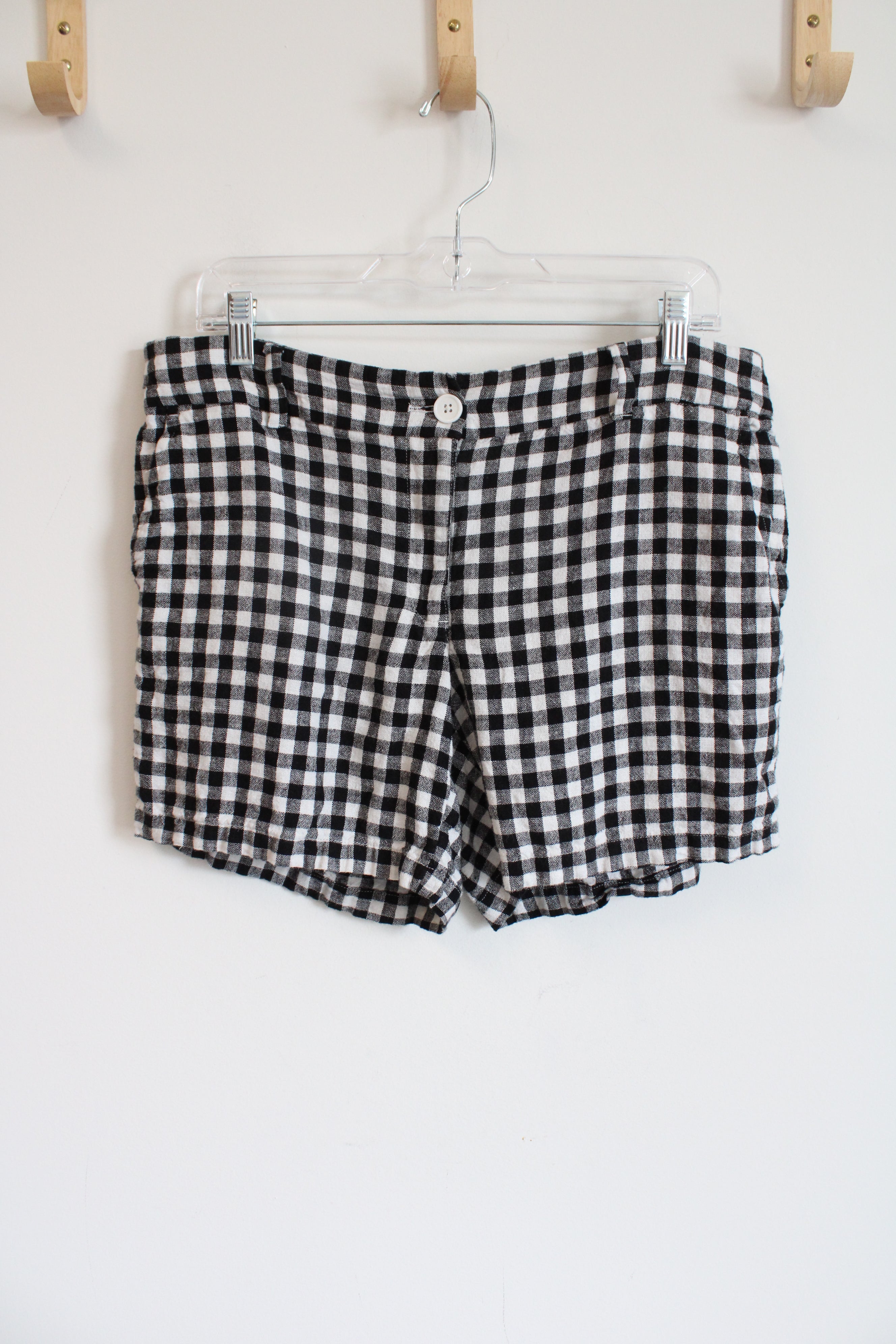 LOFT Linen Blend Black White Gingham Shorts | 6 Short