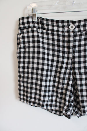 LOFT Linen Blend Black White Gingham Shorts | 6 Short