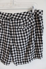 LOFT Linen Blend Black White Gingham Shorts | 6 Short