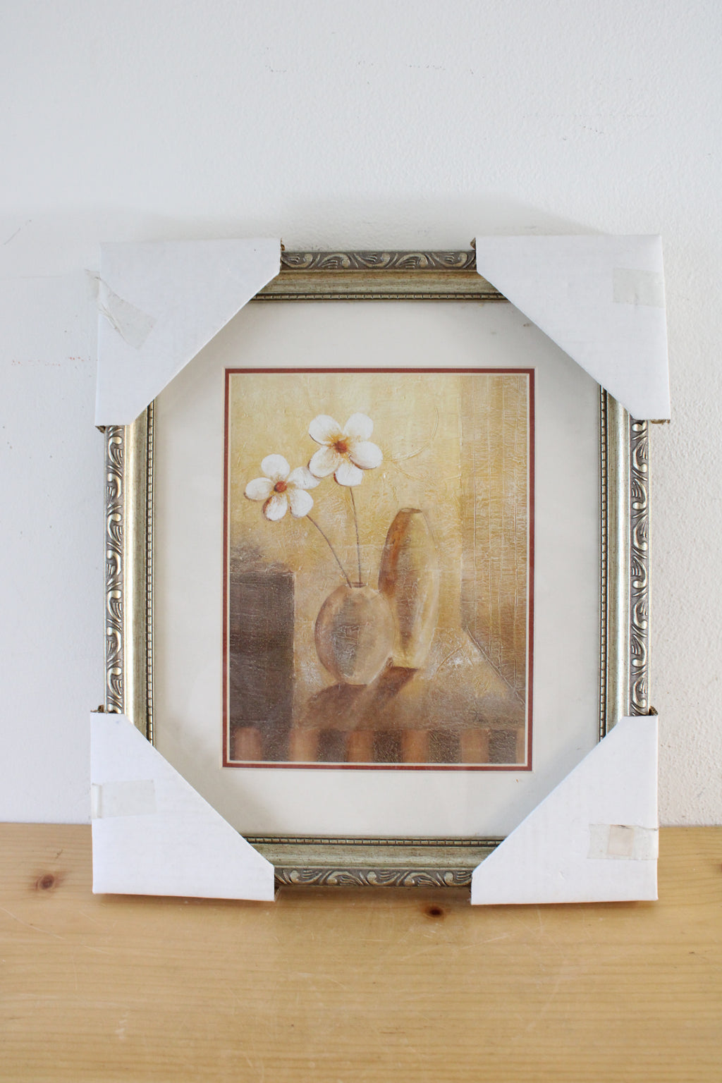 Brown & Orange White Flower Framed Painting