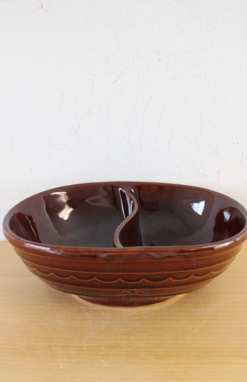 Mar-Crest Stoneware Brown Divided Serving Bowl