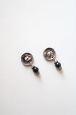 Moon & Star Black Beaded Sterling Silver Drop Earrings