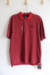 NEW Under Armour Heat Gear Red Black & Gray Striped Polo Shirt | L