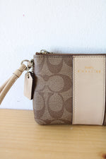 Coach Gold/Light Khaki Chalk Corner Zip Signature Canvas Wristlet