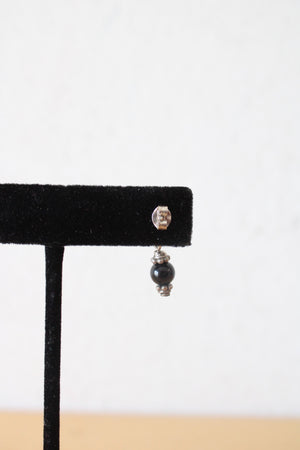 Moon & Star Black Beaded Sterling Silver Drop Earrings